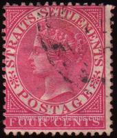 Straits Settlements SG#98 Used - 1867 4c. - Queens, Numbers