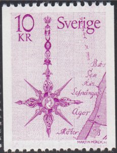 Sweden 1978 MNH Sc #1257 10k North arrow compass rose, Map 1769