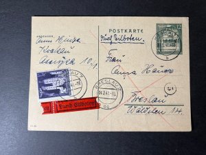 1941 Poland Express Postcard Cover Krakau to Breslau