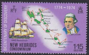 Br. New Hebrides # 192, Captain Cook & Map, NH