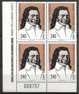 PERU 1982 PEDRO VILCAPAZA NATIVE AMERICAN LEADER BLOCK MNH SC 778 MI 1234