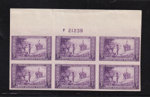 1935 Wisconsin 300 years 3c Sc 755 FARLEY plate block, no gum as issued (9G