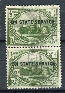 IRAQ; 1920s early Pictorial issue SERVICE issue used 1/2a. Pair