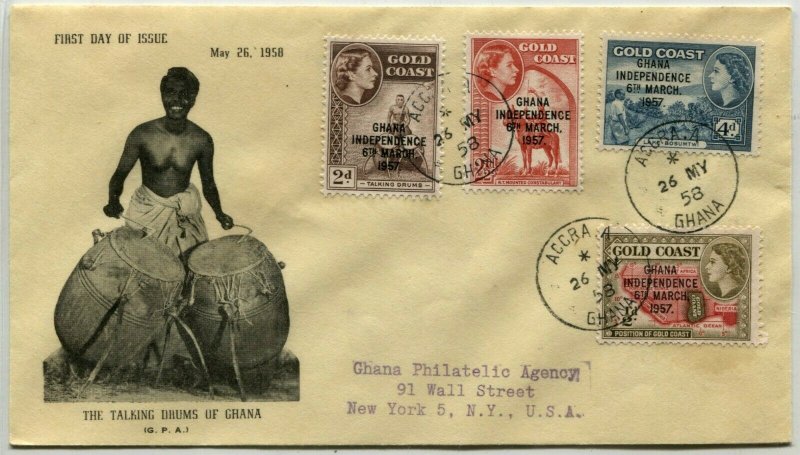 GHANA to USA FDC Gold Coast Stamps Overprint Postage REGISTERED First Day Cover