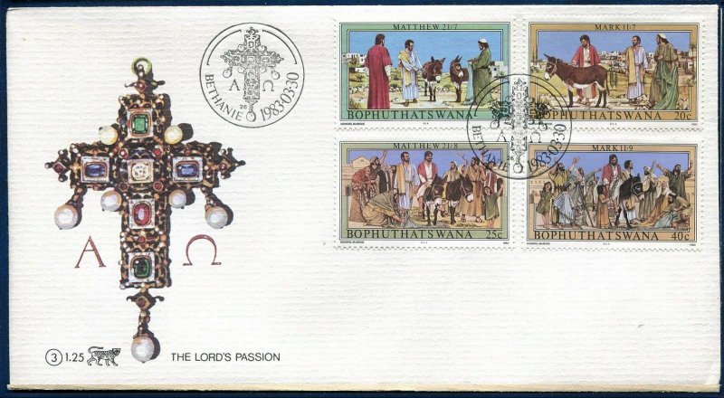 SA-Bophuthatswana 104-107, FDC. Michel 104-107. Easter 1983. Scenes from Bible.