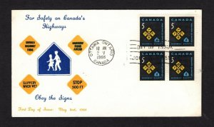 Canada 1966 Traffic Safety #447 block of 4 FDC Personal cachet unaddressed