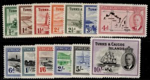TURKS & CAICOS ISLANDS GVI SG221-233, 1950 complete set, LH MINT. Cat £85.