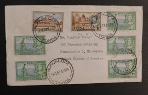 1962 Tonga Cover Nukualofa to Minneapolis MN USA Royal Palace Shore Fish Stamps