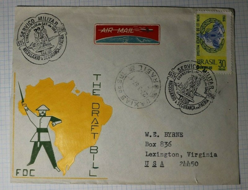 Brazil FDC Airmail Etiquette Label Draft Bill Military Service 1967 1966 Sc#1023