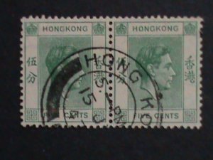 ​HONG KONG-1938 SC#157-84 YEARS OLD-KING GEORGE VI USED PAIR-VF-FANCY CANCEL