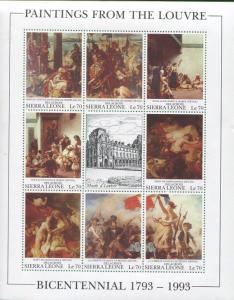 Eugene Delacroix Musée d'Louvre Bicentennial 1793-1993 Sierra Leone Stamp Sheet