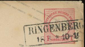 1870s GERMANY STATIONERY Envelope  ~  RINGENBERG CANCEL