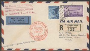 Liechtenstein 1936 Hindenburg Zeppelin Sieger 408B Registered Flown Cover 103394