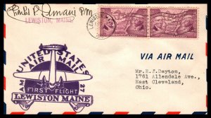 US AM 27 Lewiston,ME 1937 First Flight Cover