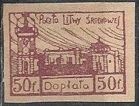 Central Lithuania J1 (mng, imperforate) 50f Vilnius Univ., red vio (1920-21)