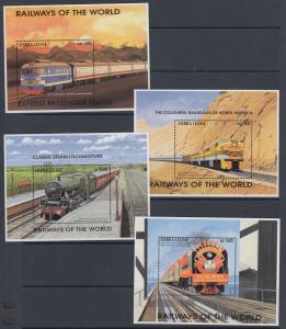 Sierra Leone Sc 1850-1853Q MNH. 1995 Railways of the World, Sheets + Souv Sheets