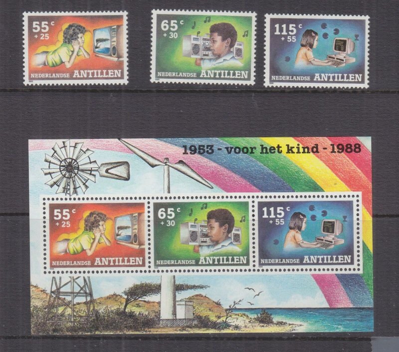 NETHERLANDS ANTILLES, 1988 Child Welfare set of 3 & Souvenir Sheet, mnh.