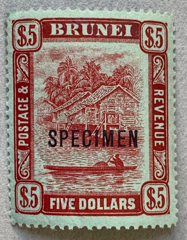 Brunei 1908 $5 with SPECIMEN overprint. Scott 38, SG 47