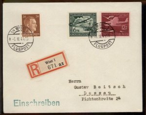 Germany 1944 Airmail Service 25 Years Luftpostdienst Registered Cover G98563