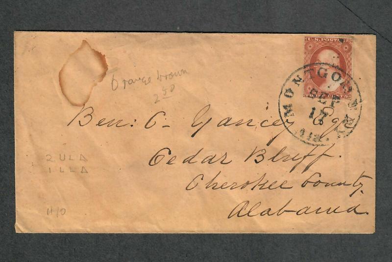 US Sc#10 O.B. Montgomery AL Sep 17 1851 Cover XF Strike