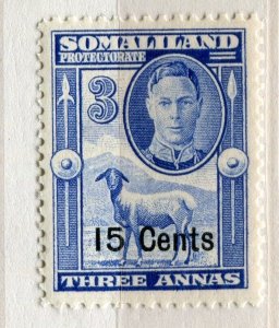 SOMALILAND PROTEC; 1951 early GVI surcharged issue Mint hinged 15c. value