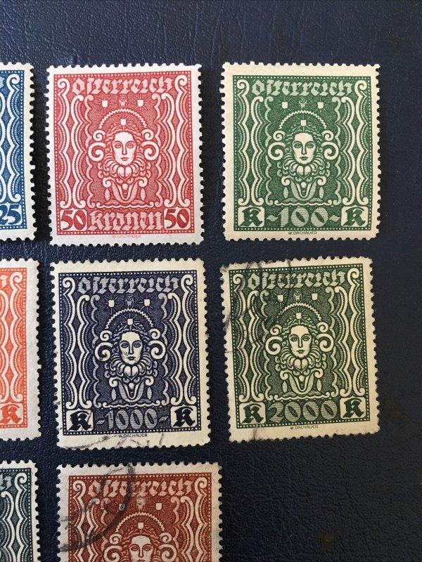 AUSTRIA STAMPS,1922-24,Sc#288-298,symbol Of Art And Science,MNH,MN,used