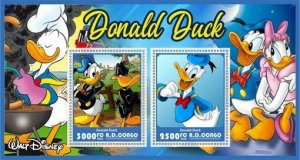 Stamps. Cartoons. Disney. Donald Duck 2022 year 1+1 sheets perf  Congo