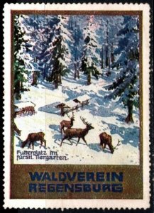 Vintage Germany Poster Stamp Feeding Place Princely Zoo Regensburg Forest Club