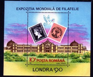 ROMANIA #3601 1990 STAMP WORLD, LONDON MINT VF NH O.G S/S