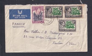 SOLOMON ISLANDS 1950’s DEFINITIVES ON AIRMAIL COVER HONIARA TO TOULON FRANCE