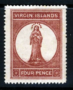VIRGIN ISLANDS Queen Victoria 1867 Four Pence Lake No Wmk Rose Paper SG 15 MINT
