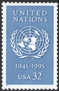 SC#2974 32¢ United Nations, 50 Years Single (1995) MNH