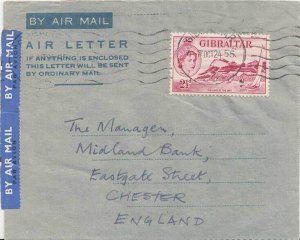 Gibraltar 2 1/2d Sailing in the Bay 1955 Gibraltar 26 Air Letter to Chester, ...