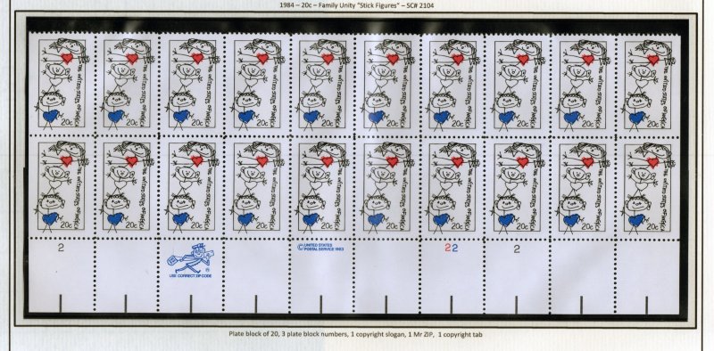 SC# 2104 - (20c) - Family Unity - MNH Plate Block/20 - Bottom