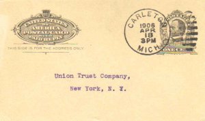 United States Michigan Carleton 1906 duplex  Postal Card  Crease at top right...
