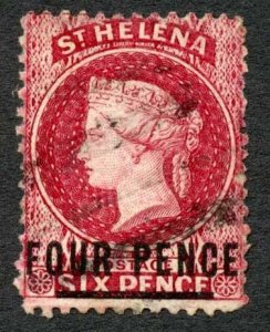 St Helena 1864-80 4d carmine wmk Crown CC P12.5 SG15 used cat 120 pounds