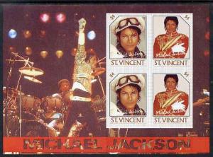 St Vincent 1985 Michael Jackson m/sheet containg 4 x $4.0...