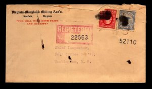 1913 SC# S1 on Norfolk VA Registered Cover - Some Top Damage - L34144