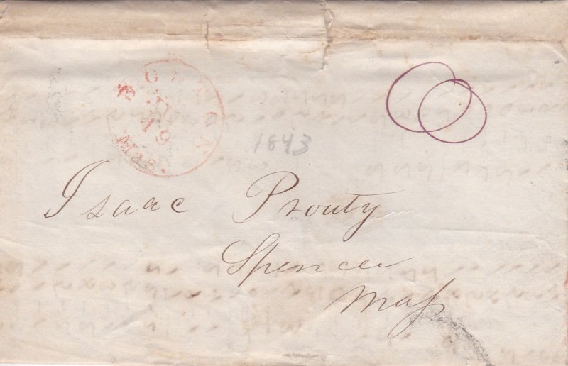 Stampless cover Boot & Shoe Auction Notice from 1843, Mailed in Boston