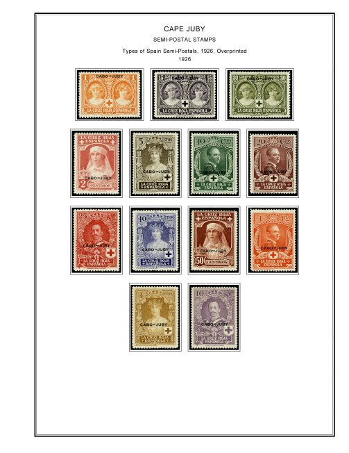 COLOR PRINTED CAPE JUBY 1916-1948 STAMP ALBUM PAGES (13 illustrated pages)