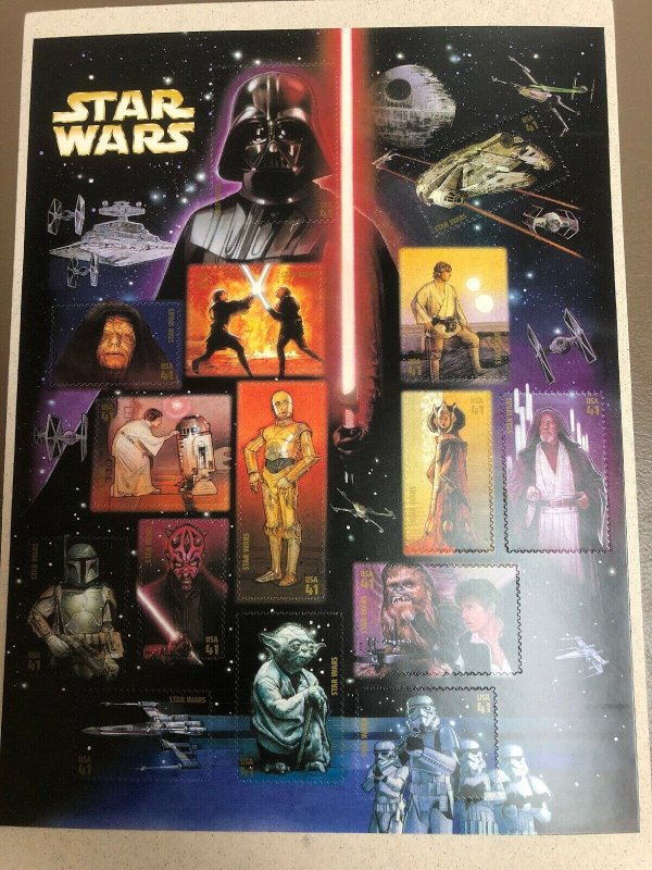 4143 U.S. Star Wars Collectible Stamp Sheet Of 15 Mint Never Used