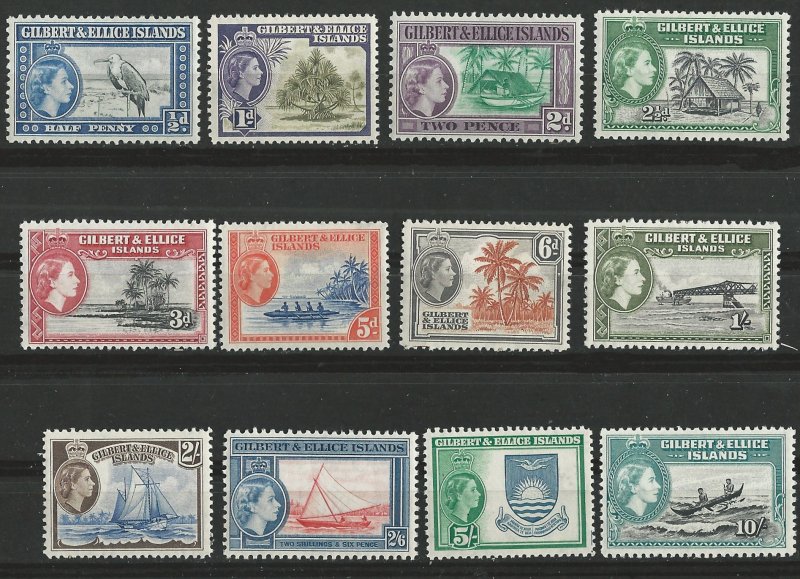 Gilbert & Ellice # 61-72  QE II  Definitives 1958  (12)  VF Unused VLH