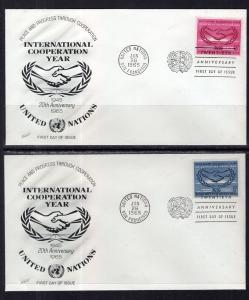 UN New York 143-144 Co-op Year Fleetwood Set of Two U/A FDCs