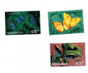 Nicaragua 1999 - Butterflies - Set of 3 stamps - Scott #2251-53 - MNH