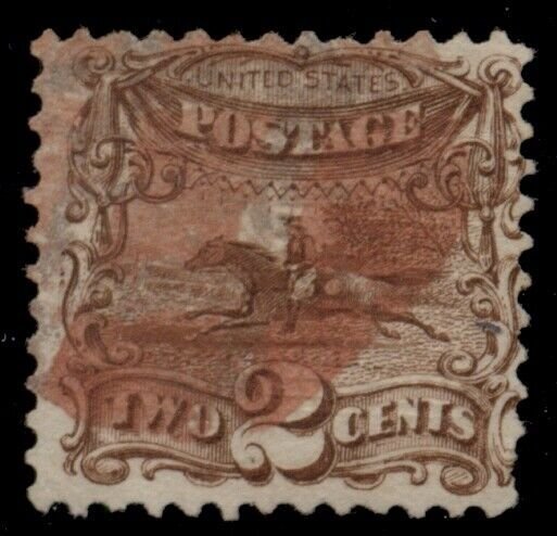 US #113, 2¢ Post Rider, used w/red cancel, VF, Scott $155.00