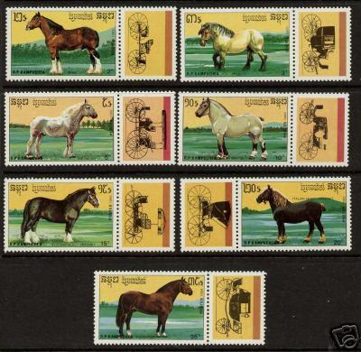 Cambodia 977-83 MNH - HORSES, CARRIAGES