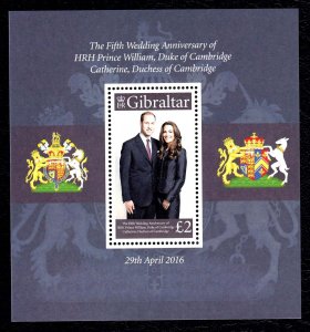 Gibraltar 2016 Prince William Wedding Anniversary MNH Miniature Sheet SC 1558