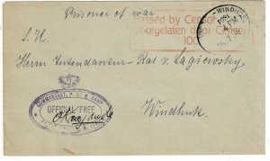 South West Africa 1916 Windhoek altered railroad cancel on POW cover