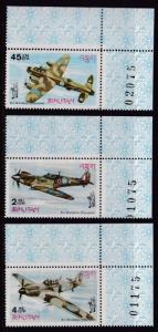 Bhutan 1967 Battle of Britain (3) Sheet Margins with Control Numbers   VF/NH