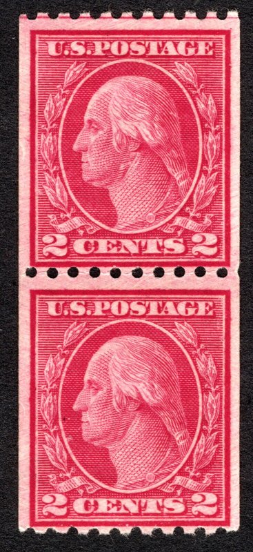 US 1918 2¢ Washington Horiz. Coil Stamp Pair #484 T2 MH CV $30